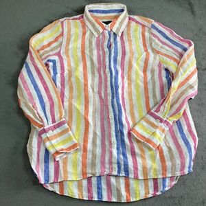 Talbots Petite Linen Button Down Shirt Womens SP Multicolor Striped Long Sleeve